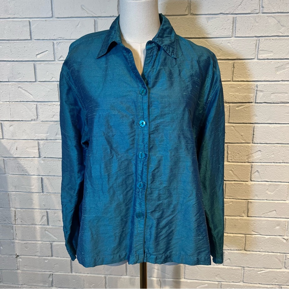 Vintage 90s y2k 100% Silk Anu by Natural Button-Up Shirt Top Women's L